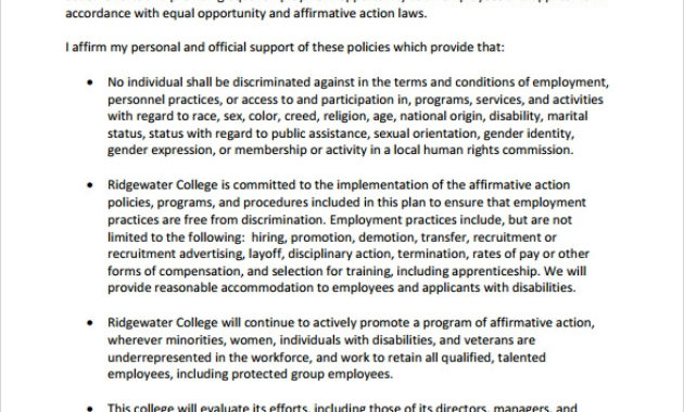 9 Sammple Affirmative Action Plan Templates Sample Inside Affirmative Action Plan Template For Small Business
