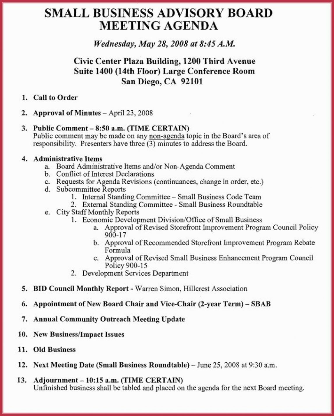 910 Creative Meeting Agenda Template Aikenexplorer For Agenda Template For Nonprofit Board Meeting