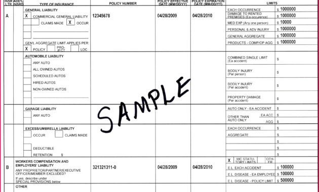 Acord Insurance Certificate Template With Certificate Of Insurance Template