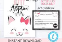 Adopt A Kitty Birthday Party Kit Printable Kitty Adoption For Cat Adoption Certificate Templates