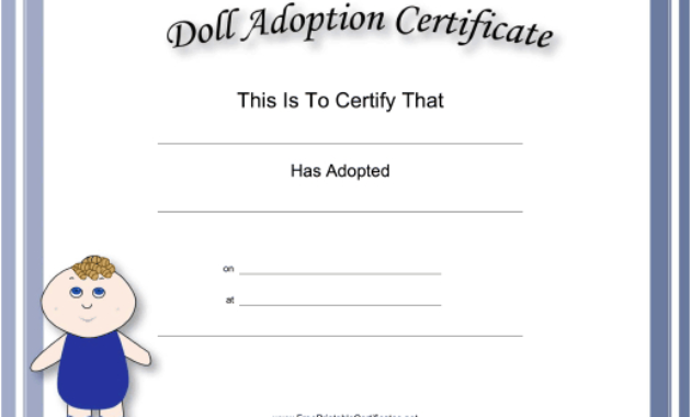 Adoption Certificate Baby Doll Academic Certificate For Best Baby Doll Birth Certificate Template