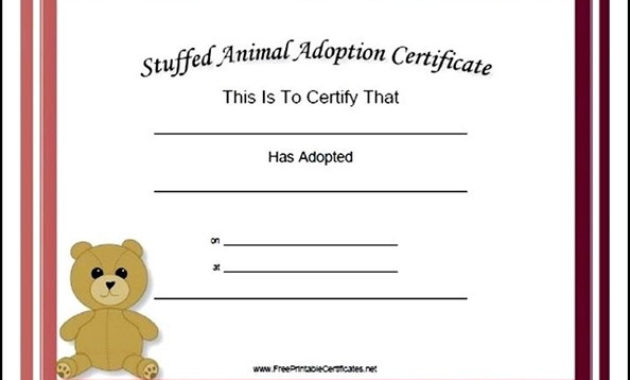 Adoption Certificate Stuffed Animal Bear Academic Intended For Awesome Stuffed Animal Adoption Certificate Template Free