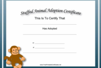 Adoption Certificate Stuffed Animal Monkey Academic Inside Toy Adoption Certificate Template