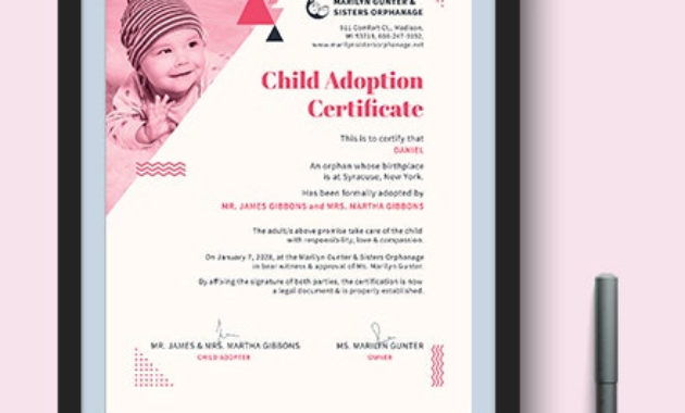 Adoption Certificate Template 19 Free Pdf Psd Format Throughout Cat Adoption Certificate Template