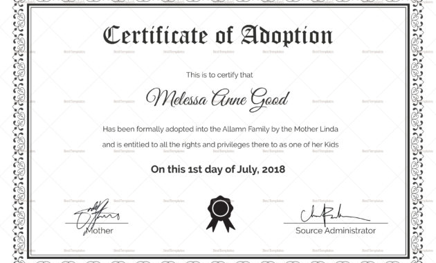 Adoption Certificate Template Atlantaauctionco Regarding Free Adoption Certificate Template