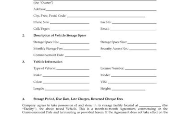 Alberta Vehicle Storage Agreement Legal Forms And With Self Storage Business Plan Template