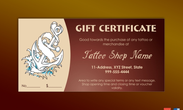 Anchor Themed Tattoo Gift Certificate Template Gct With Regard To Free Tattoo Gift Certificate Template