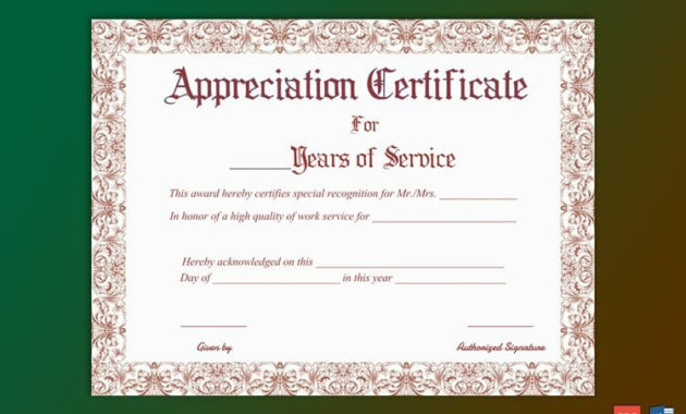 Appreciation Certificate For Years Of Service Gct Inside Certificate For Years Of Service Template