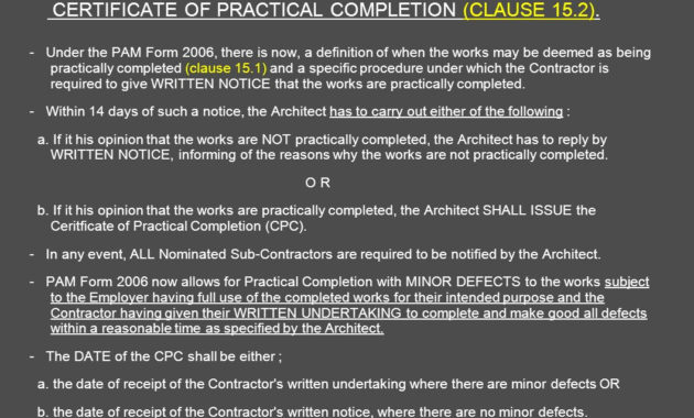 Architect'S Certification Under The Pam Contract 2006 For Intended For Free Jct Practical Completion Certificate Template