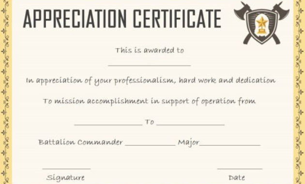 Army Certificate Of Appreciation Template For Your Needs In Printable Army Certificate Of Appreciation Template