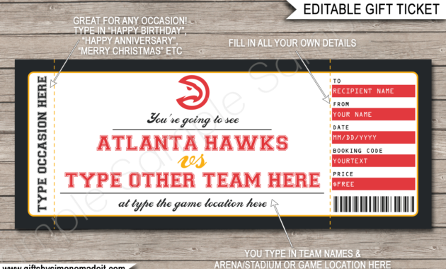 Atlanta Hawks Game Ticket Gift Voucher Printable Pertaining To Awesome Basketball Gift Certificate Template