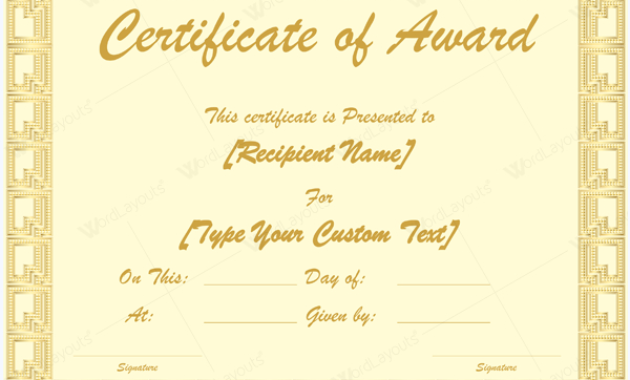 Award Certificate 25 Word Layouts Within Award Certificate Templates Word 2007