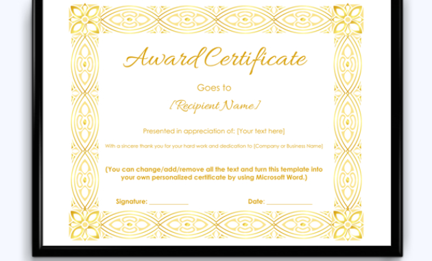 Award Certificate Golden Vintage Border Word Layouts Inside Best Free Funny Certificate Templates For Word