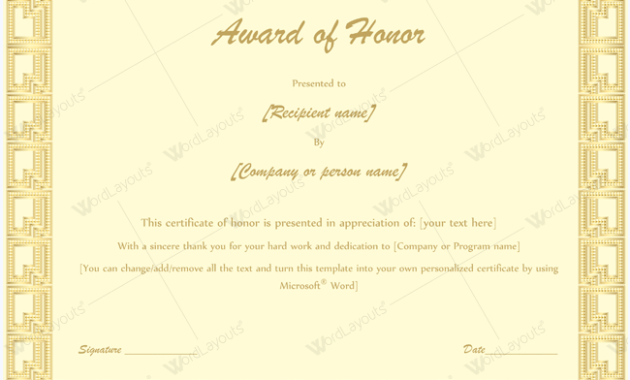 Award Of Honor 08 Word Layouts Intended For Honor Award Certificate Templates