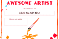 Awesome Artist Award Certificate Free Certificate Regarding Awesome Art Award Certificate Template
