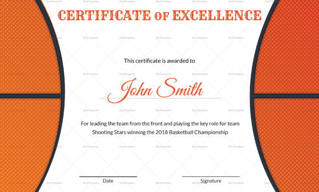 Basketball Excellence Award Certificate Design Template In Inside Free Basketball Certificate Template Free 13 Designs