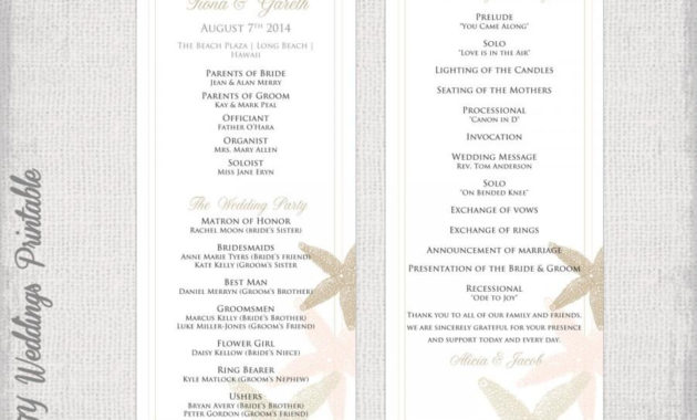 Beach Wedding Program Template &quot;Starfish&quot; Wedding In Awesome Wedding Ceremony Agenda Template
