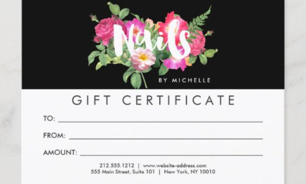 Beauty Florals Nail Salon Black Gift Certificate Zazzle Inside Salon Gift Certificate Template