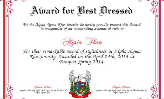 Best Dressed Award Certificates Printable Activity Shelter With Best Best Costume Certificate Printable Free 9 Awards