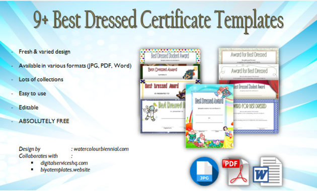 Best Dressed Certificate Template 9 Great Designs Free Pertaining To Best Baby Shower Winner Certificates