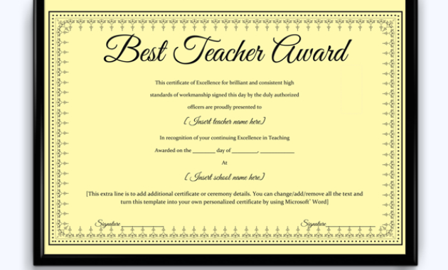 Best Teacher Award 06 Word Layouts Within Best Teacher Certificate