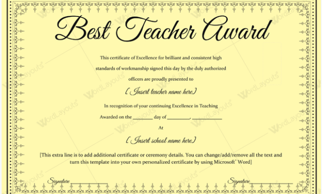 Best Teacher Award 06 Word Layouts Within Teacher Appreciation Certificate Templates