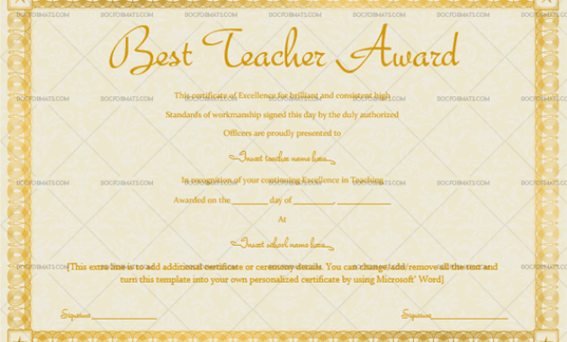 Best Teacher Award Certificate Stars 1240 Doc Formats For Best Costume Certificate Printable Free 9 Awards