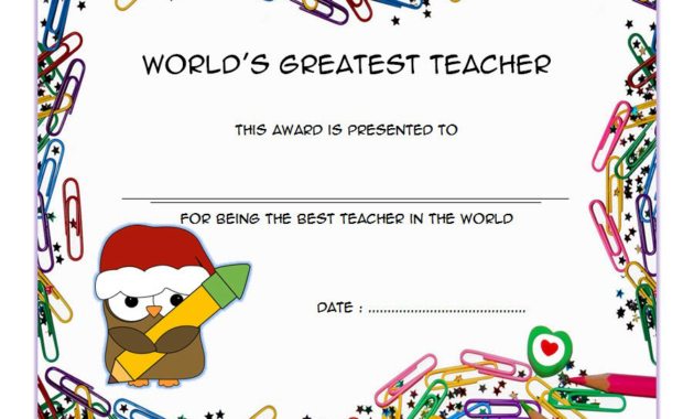 Best Teacher Certificate Top 7 Template Ideas Intended For Quality Best Teacher Certificate Templates Free