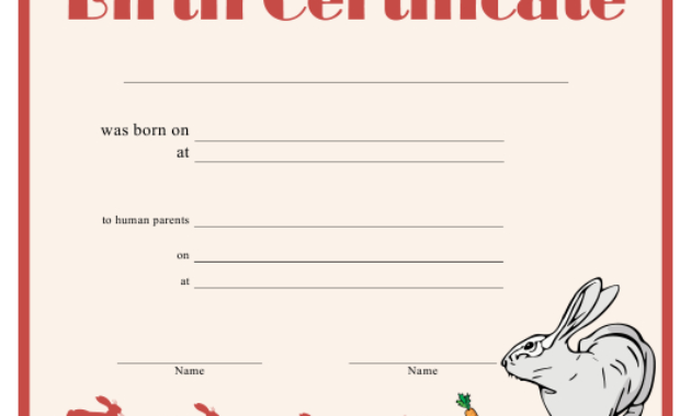 Birth Certificate Template For Rabbit Download Printable For Fillable Birth Certificate Template