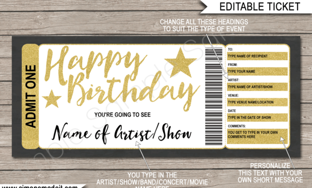 Birthday Concert Ticket Gift Voucher Template Surprise In Movie Gift Certificate Template