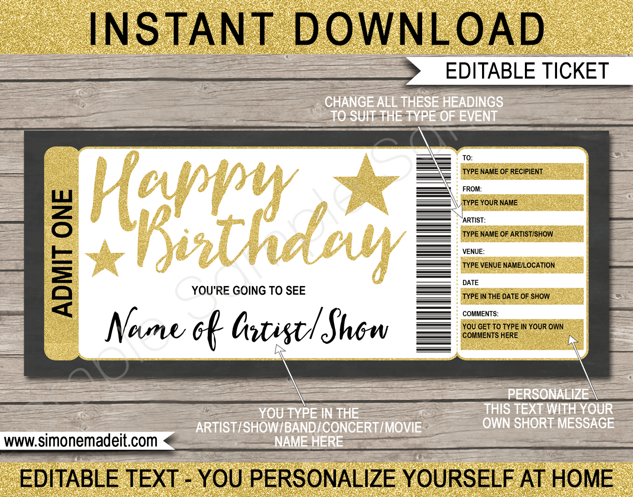 Birthday Concert Ticket Gift Voucher Template Surprise In Movie Gift Certificate Template