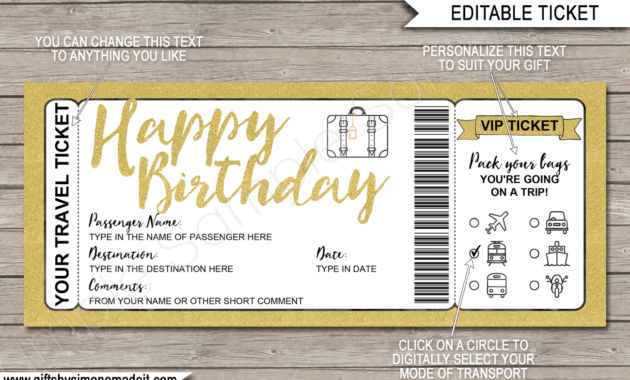 Birthday Holiday Travel Ticket Reveal Gift Idea Template Throughout Travel Gift Certificate Editable