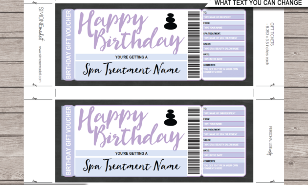 Birthday Spa Gift Voucher Template Editable Printable With Regard To Free Spa Day Gift Certificate Template