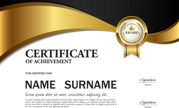 Black With Golden Certificate Template Vectors 02 Free Intended For Certificate Template Size
