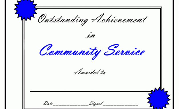 Blank Certificates In Community Service Certificate Template Free Ideas