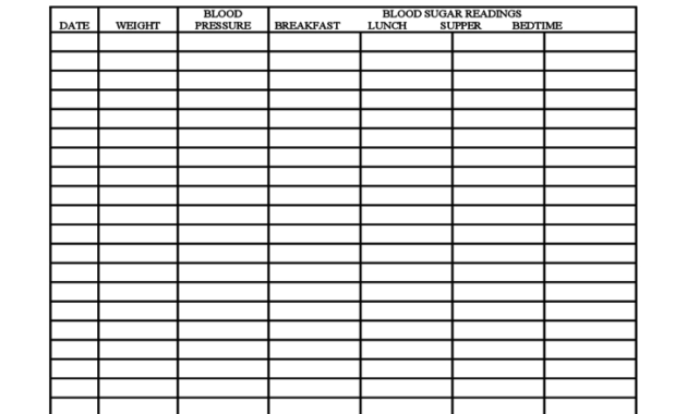 Blood Sugar Blood Pressure And Weight Log Chart Free Download Pertaining To Printable Glucose Monitoring Log Template