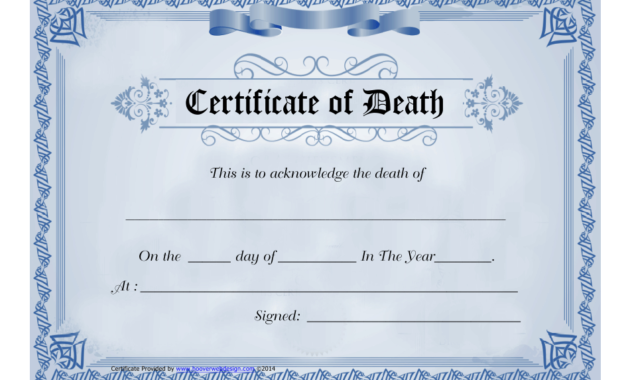 Blue Certificate Of Death Template Download Printable Pdf With Death Certificate Template