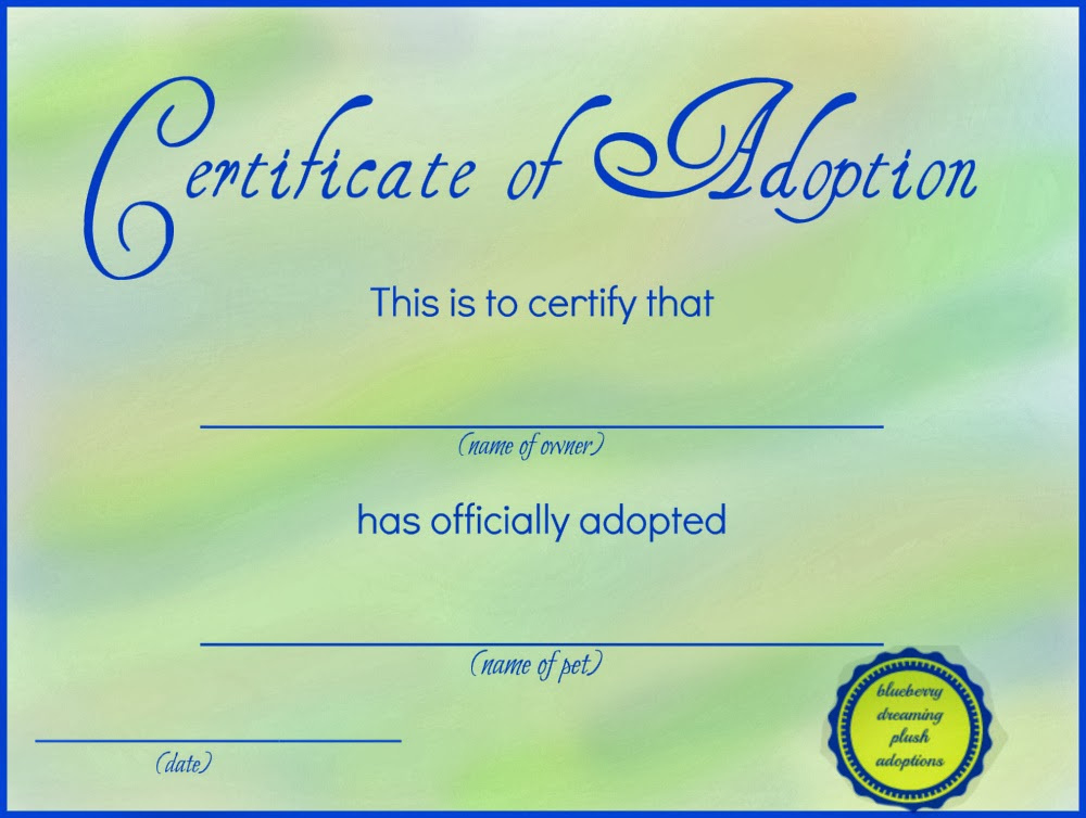 Blueberry Dreaming Printable Stuffed Animal Adoption Within Printable Stuffed Animal Birth Certificate