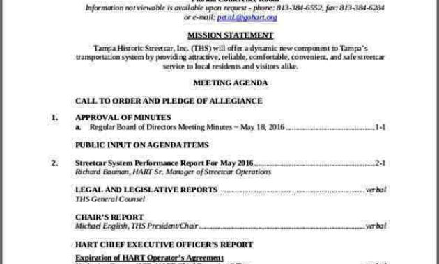 Board Of Directors Meeting Agenda Template Sample With Free Board Of Directors Meeting Agenda Template