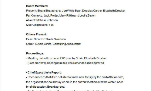 Board Of Directors Meeting Minutes Template 14 Word In Committee Meeting Minutes Template