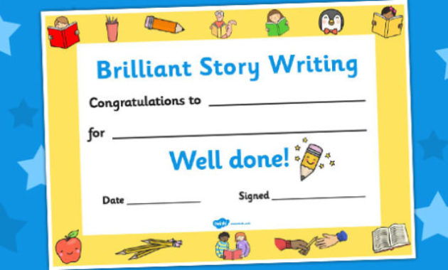 Brilliant Story Writing Certificates Writing Certificates Pertaining To Handwriting Award Certificate Printable