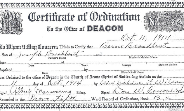 Broadbent Co Priesthood Ordination Certificates For In Certificate Of Ordination Template