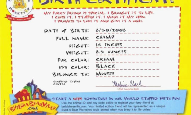 Build A Bear Birth Certificate Maker Carlynstudio Inside Best Build A Bear Birth Certificate Template