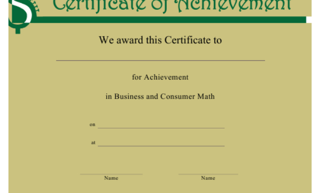 Business And Consumer Math Certificate Of Achievement Inside Math Achievement Certificate Printable