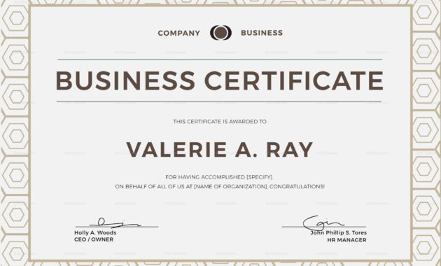 Business Certificate Sample Calepmidnightpigco Intended For Amazing Certificate Of Ownership Template