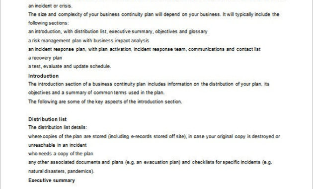 Business Continuity Plan Template 12 Free Word Excel With Business Continuity Plan Template Australia