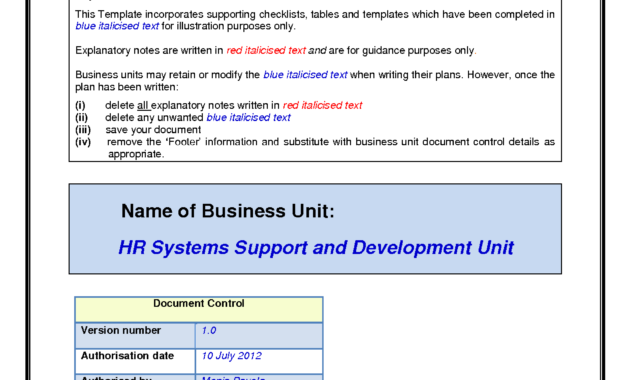 Business Continuity Plan Template Ecommercewordpress With Free Business Plan Template Australia