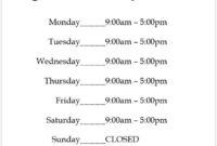Business Hours Sign Printable Template Hours Of Operation For Printable Business Hours Sign Template