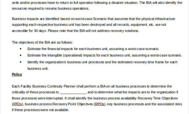 Business Impact Analysis Template 9 Free Word Pdf Inside It Business Impact Analysis Template
