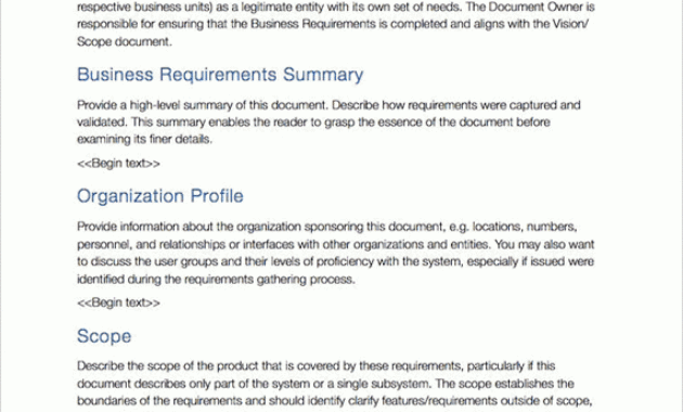 Business Requirements Template Apple Templates Forms Within Example Business Requirements Document Template
